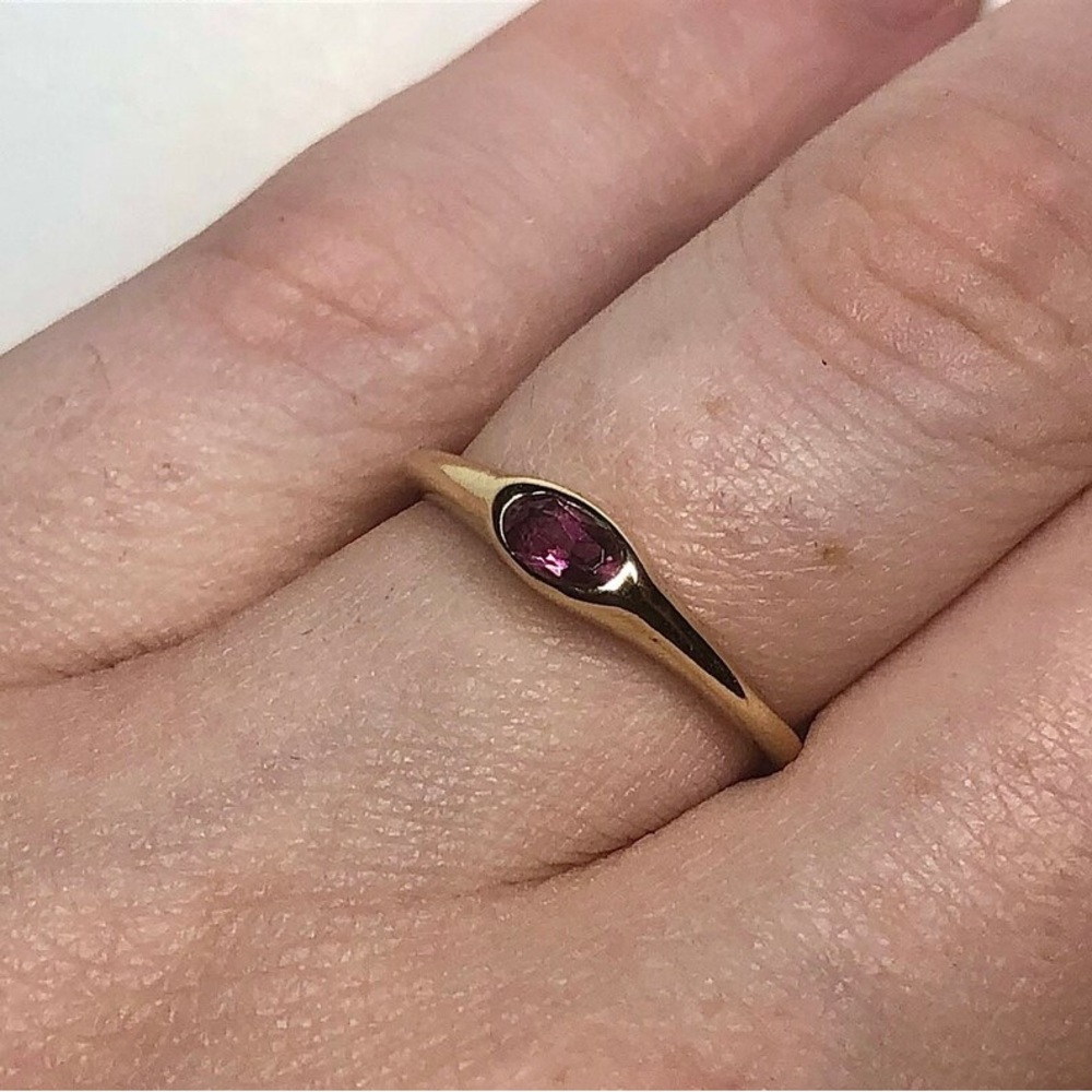 Gold Pink Tourmaline Ring | Elegant Birthstone Jewelry | Minimalist Stackin - Picture 6 of 6